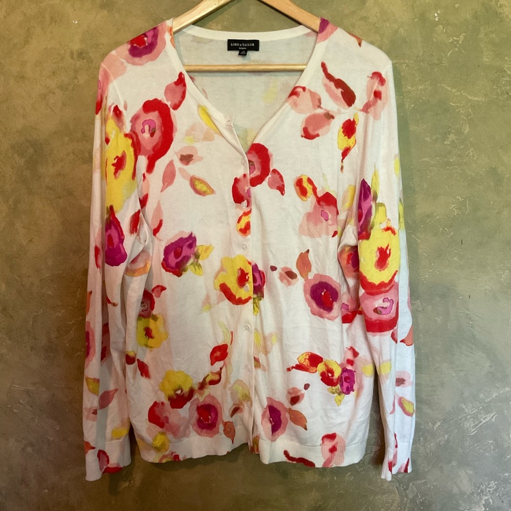 Lord & Taylor Cotton Modal Watercolour Floral Cardigan